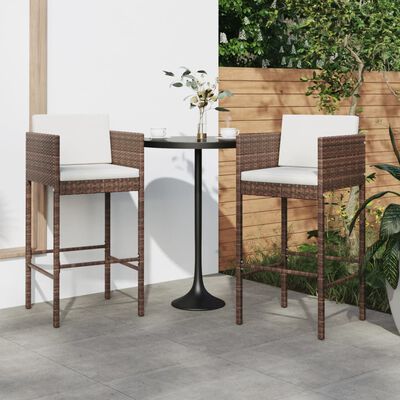 vidaXL Bar Stools 2 pcs with Cushions Brown Poly Rattan, brown vidaXL Bar Stools 2 pcs with Cushions Brown Poly Rattan
