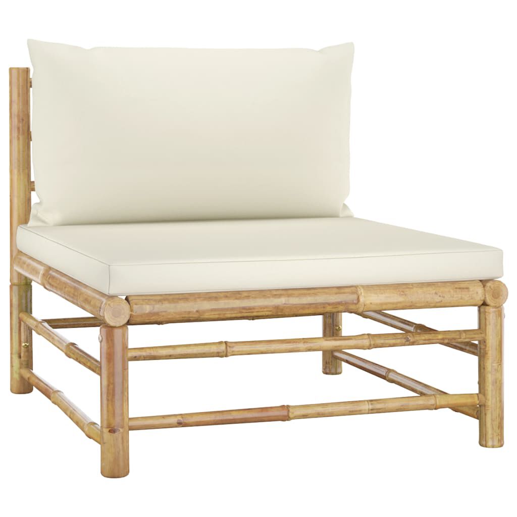vidaXL 2 Piece Garden Lounge Set with Cream White Cushions Bamboo