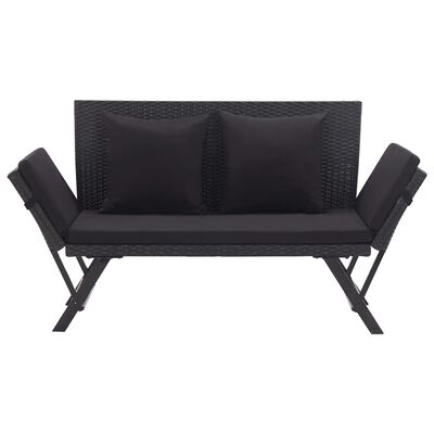 vidaXL Garden Bench with Cushions 176 cm Black Poly Rattan, black vidaXL Garden Bench with Cushions 176 cm Black Poly Rattan