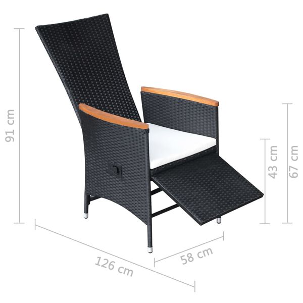 vidaXL Reclining Garden Chairs 2 pcs with Cushions Poly Rattan Black