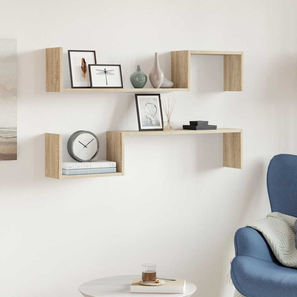 vidaXL Wall Shelf 2 pcs Sonoma Oak 100x15x20 cm Engineered Wood