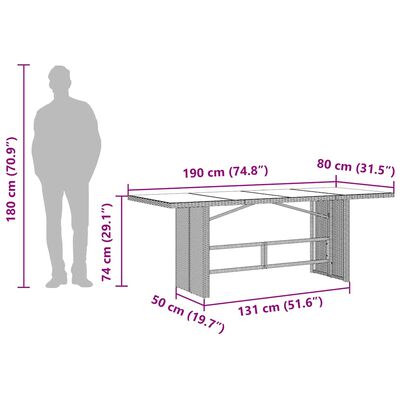 vidaXL Garden Table with Glass Top Black 190x80x74 cm Poly Rattan, black vidaXL Garden Table with Glass Top Black 190x80x74 cm Poly Rattan