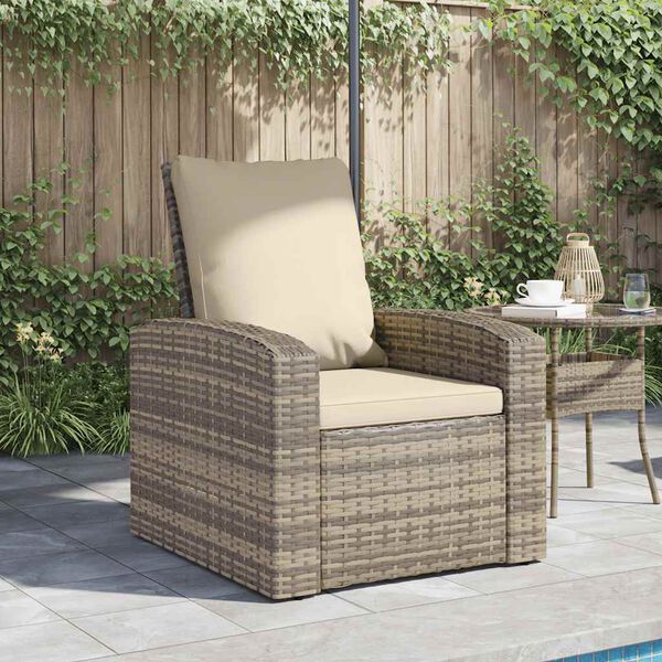 vidaXL Garden Reclining Chair with Cushions Light Brown Poly Rattan