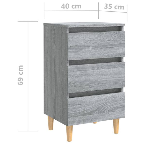 vidaXL Bed Cabinet with Solid Wood Legs Grey Sonoma 40x35x69 cm