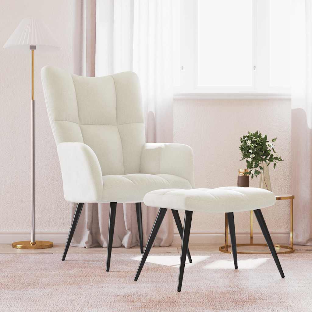 vidaXL Relaxing Chair with a Stool Cream White Velvet