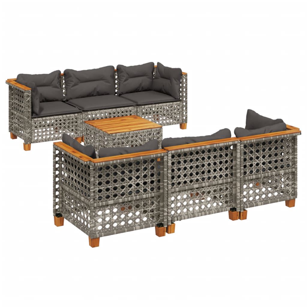 vidaXL 7 Piece Garden Sofa Set with Cushions Grey Poly Rattan