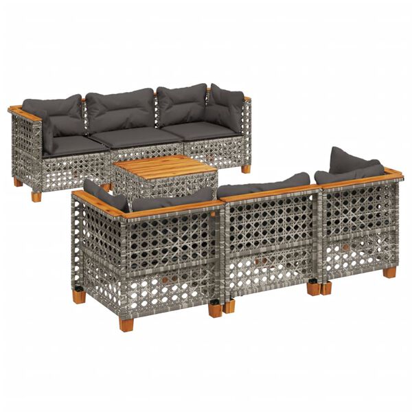 vidaXL 7 Piece Garden Sofa Set with Cushions Grey Poly Rattan