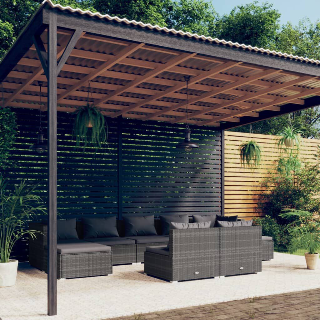 vidaXL 9 Piece Garden Lounge Set with Cushions Grey Poly Rattan