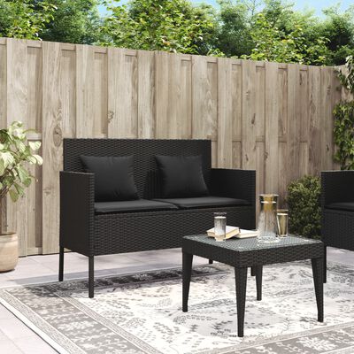 vidaXL Garden Bench with Cushions Black Poly Rattan, black vidaXL Garden Bench with Cushions Black Poly Rattan