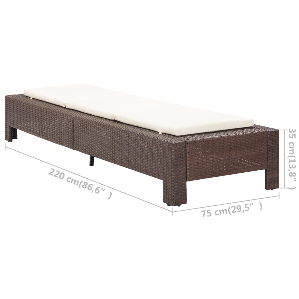 vidaXL Sunbed with Cushion Brown Poly Rattan