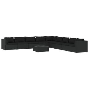 vidaXL 10 Piece Garden Lounge Set with Cushions Poly Rattan Black