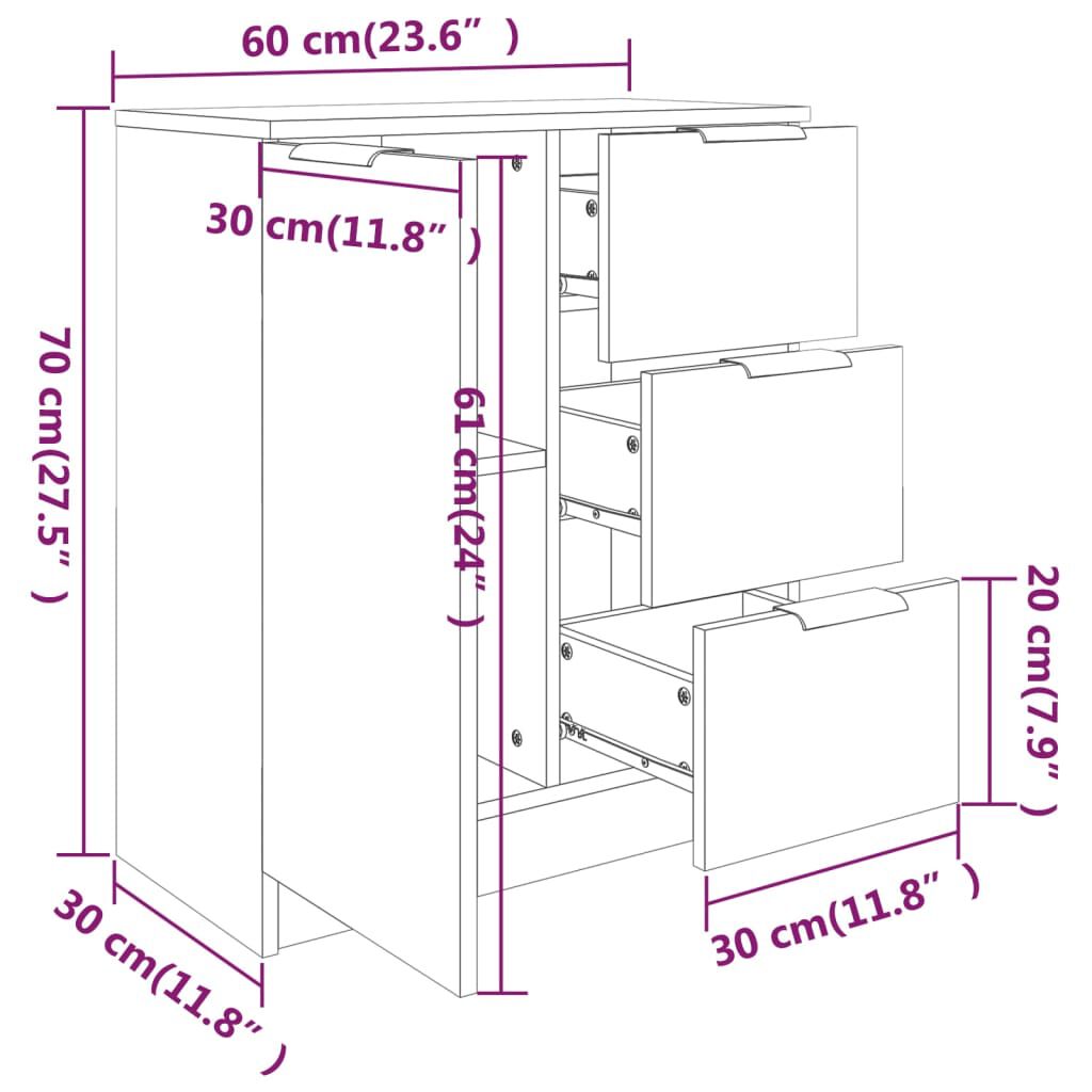 vidaXL Sideboards 2 pcs White 60x30x70 cm Engineered Wood