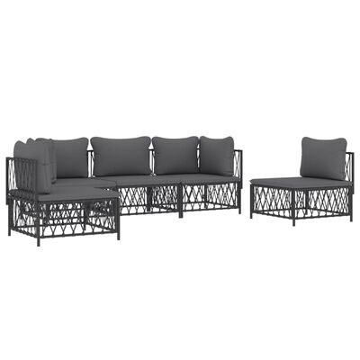 vidaXL 5 Piece Garden Lounge Set with Cushions Anthracite Steel, anthracite vidaXL 5 Piece Garden Lounge Set with Cushions Anthracite Steel