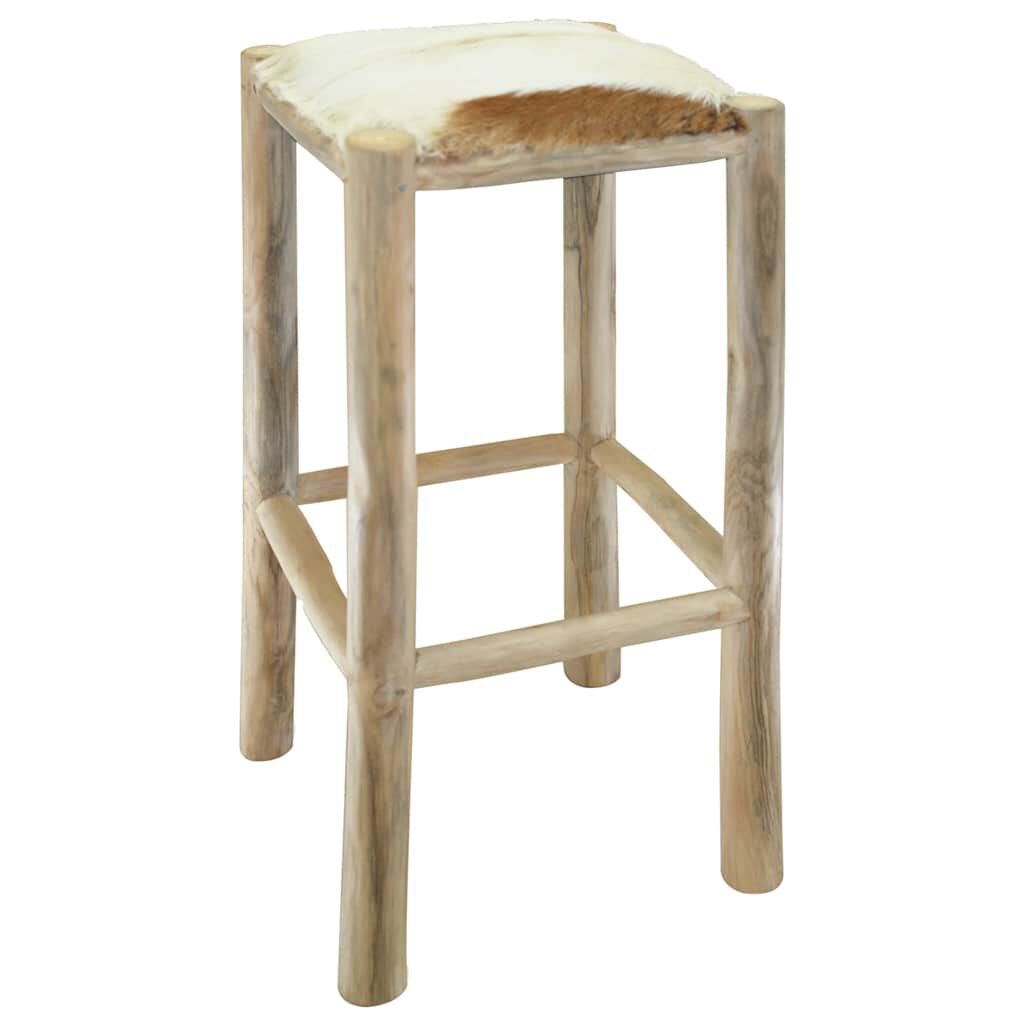 vidaXL Bar Stool Real Leather and Solid Teak Wood