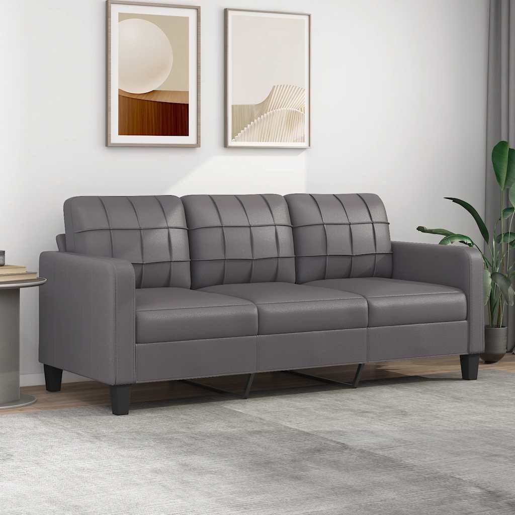vidaXL 3-Seater Sofa Grey 180 cm Faux Leather