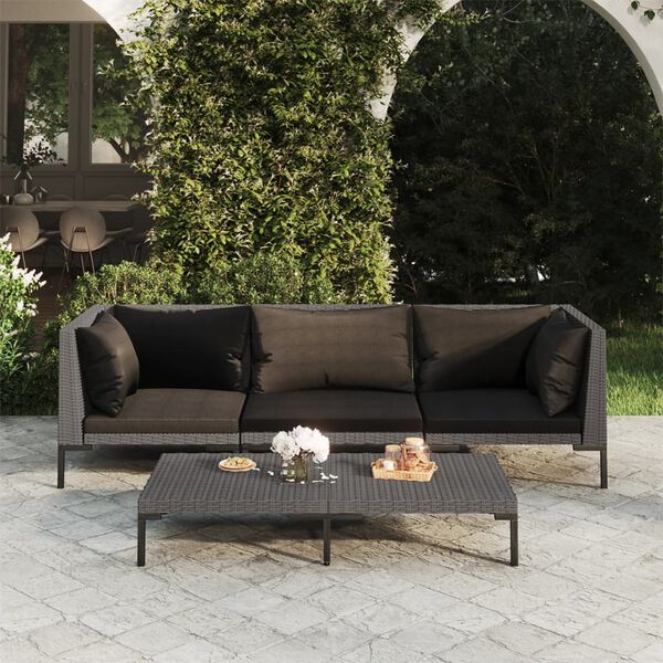 vidaXL 4 Piece Garden Lounge Set with Cushions Poly Rattan Dark Grey