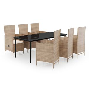 vidaXL 7 Piece Garden Dining Set with Cushions Beige