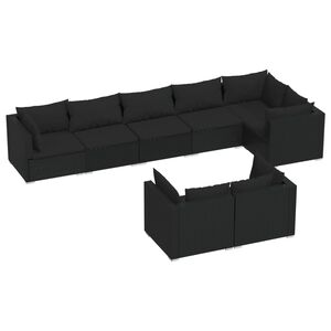 vidaXL 8 Piece Garden Lounge Set with Cushions Black Poly Rattan
