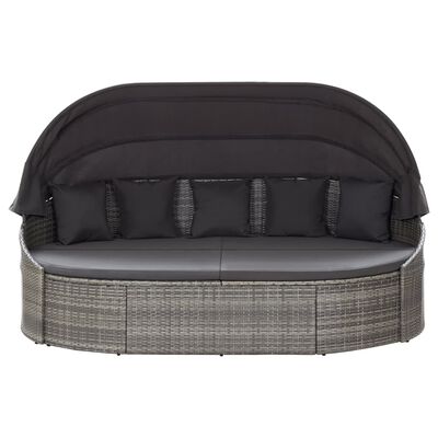 vidaXL Outdoor Lounge Bed with Canopy Poly Rattan Grey, grey vidaXL Outdoor Lounge Bed with Canopy Poly Rattan Grey