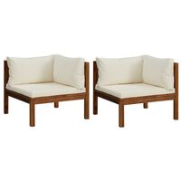 vidaXL Corner Sofas 2 pcs with Cream White Cushions Solid Acacia Wood, cream white vidaXL Corner Sofas 2 pcs with Cream White Cushions Solid Acacia Wood