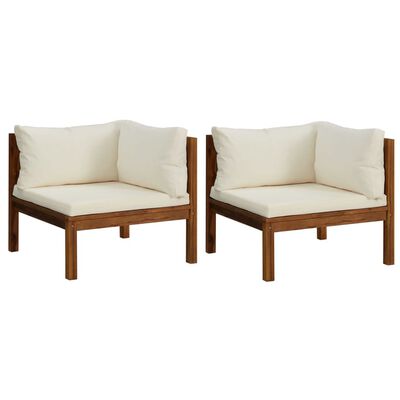 vidaXL Corner Sofas 2 pcs with Cream White Cushions Solid Acacia Wood, cream white vidaXL Corner Sofas 2 pcs with Cream White Cushions Solid Acacia Wood