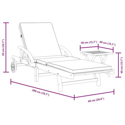 vidaXL Sun Lounger with Cushion and Table Solid Wood Acacia, cream vidaXL Sun Lounger with Cushion and Table Solid Wood Acacia