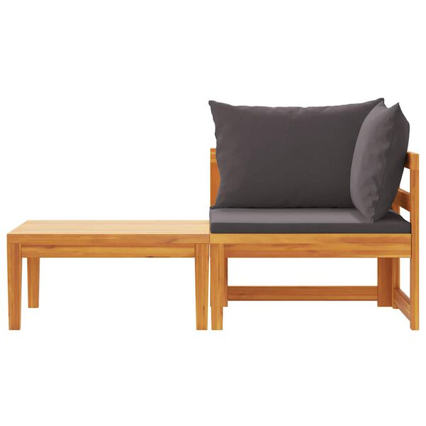 vidaXL 2 Piece Garden Lounge Set with Dark Grey Cushions Acacia Wood
