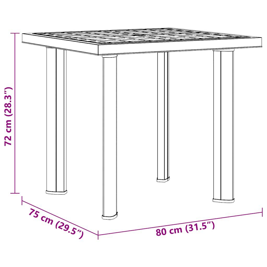vidaXL Garden Table Anthracite 80x75x72 cm Plastic