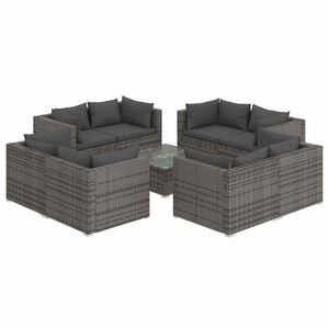 vidaXL 9 Piece Garden Lounge Set with Cushions Poly Rattan Grey