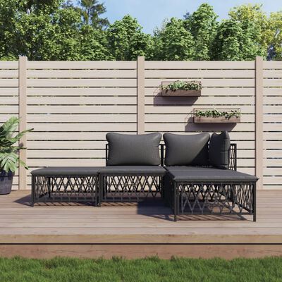 vidaXL 4 Piece Garden Lounge Set with Cushions Anthracite Steel, anthracite vidaXL 4 Piece Garden Lounge Set with Cushions Anthracite Steel