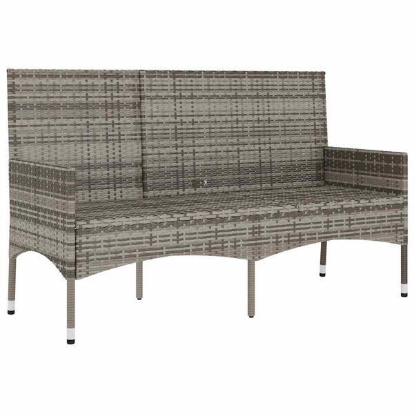 vidaXL 3-Seater Garden Bench with Cushions Grey Poly Rattan