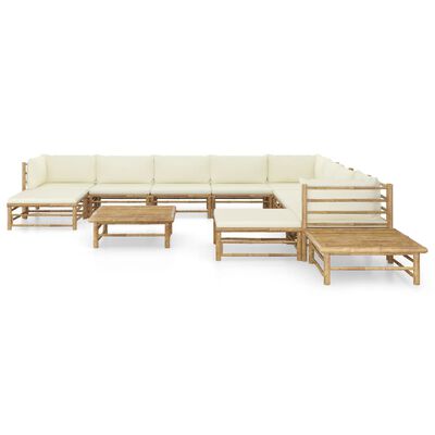 vidaXL 12 Piece Garden Lounge Set with Cream White Cushions Bamboo, cream vidaXL 12 Piece Garden Lounge Set with Cream White Cushions Bamboo
