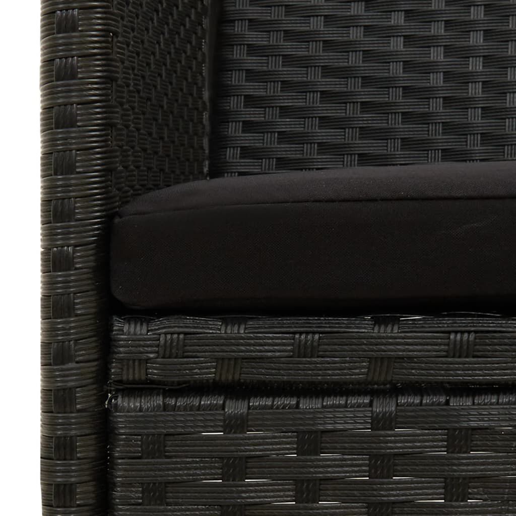 vidaXL 3-Seater Garden Sofa with Cushion Black Poly Rattan