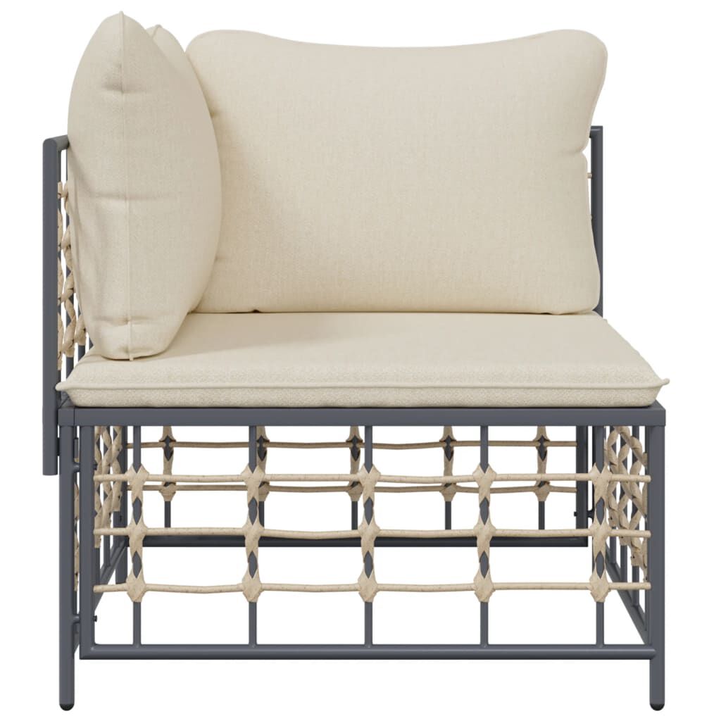 vidaXL Garden Corner Sofa with Beige Cushions Poly Rattan