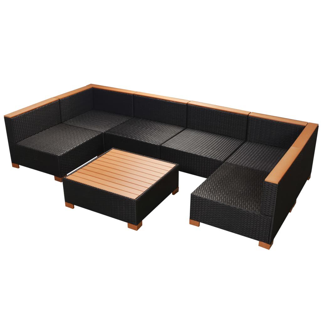 vidaXL 7 Piece Garden Lounge Set with Cushions Poly Rattan Black