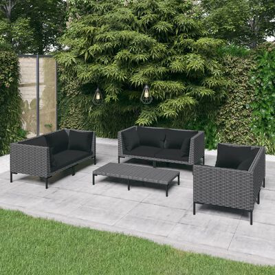 vidaXL 7 Piece Garden Lounge Set with Cushions Poly Rattan Dark Grey,  vidaXL 7 Piece Garden Lounge Set with Cushions Poly Rattan Dark Grey