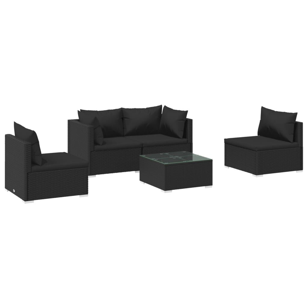 vidaXL 5 Piece Garden Lounge Set with Cushions Poly Rattan Black