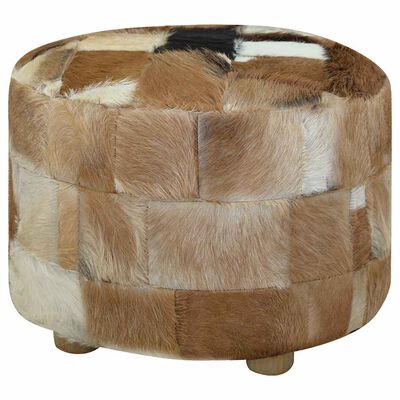 vidaXL Pouffe Goatskin Leather Round 50x50x45 cm,  vidaXL Pouffe Goatskin Leather Round 50x50x45 cm