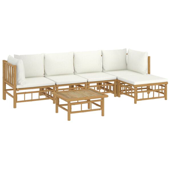 vidaXL 6 Piece Garden Lounge Set with Cream White Cushions Bamboo