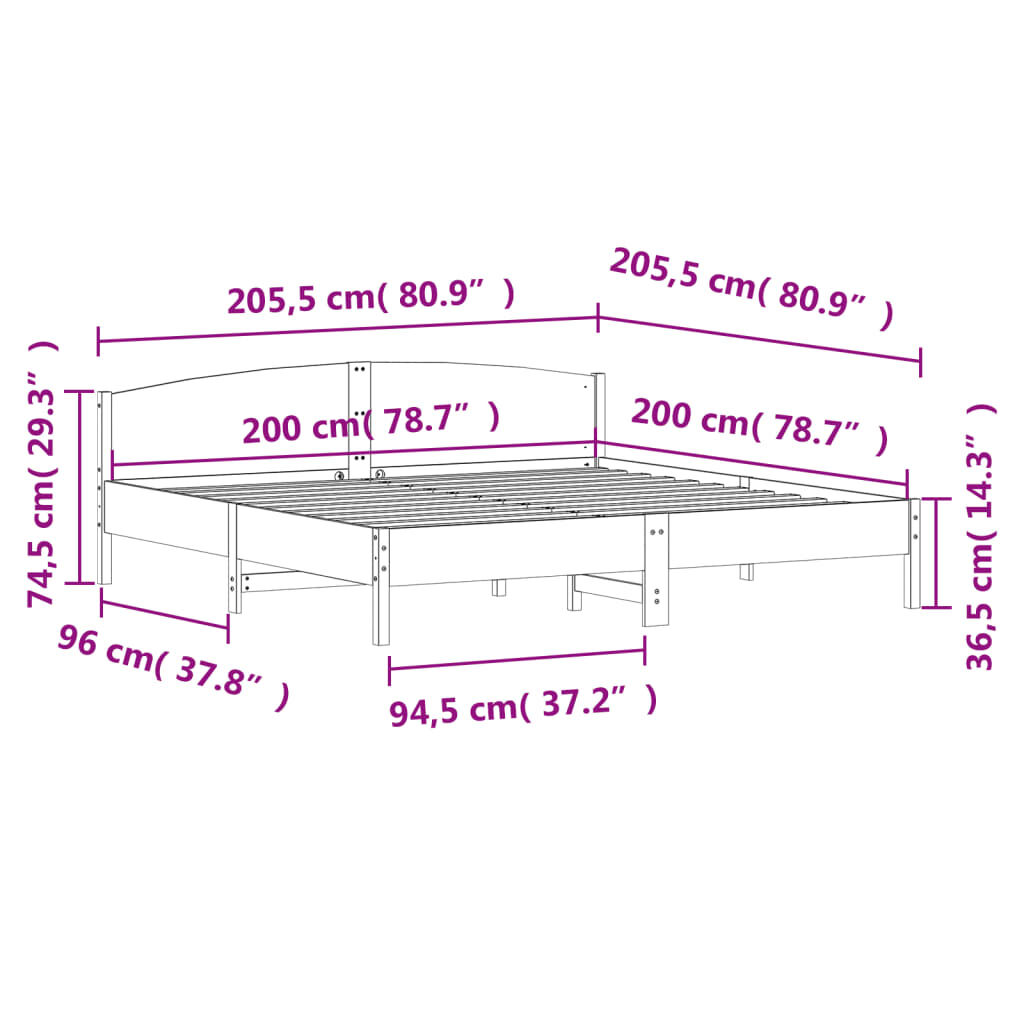 vidaXL Bed Frame without Mattress White 200x200 cm Solid Wood Pine