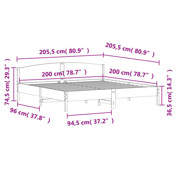 vidaXL Bed Frame without Mattress White 200x200 cm Solid Wood Pine