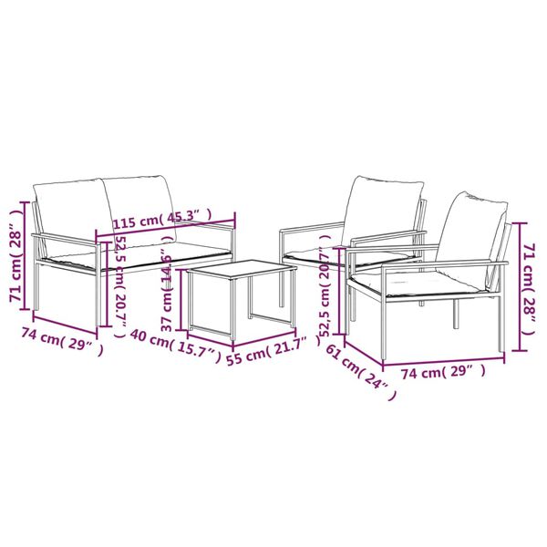 vidaXL 4 Piece Garden Lounge Set with Cushions Anthracite Steel