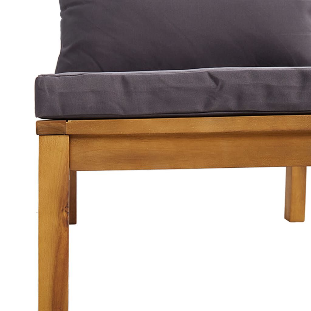 vidaXL Sectional Middle Sofa with Dark Grey Cushions Solid Acacia Wood