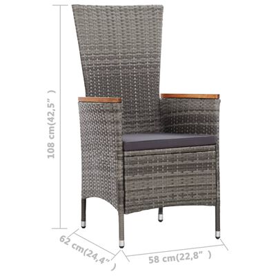 vidaXL 9 Piece Outdoor Dining Set with Cushions Poly Rattan Grey, grey vidaXL 9 Piece Outdoor Dining Set with Cushions Poly Rattan Grey