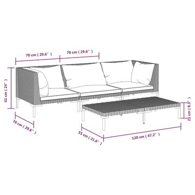 vidaXL 4 Piece Garden Lounge Set with Cushions Poly Rattan Dark Grey,  vidaXL 4 Piece Garden Lounge Set with Cushions Poly Rattan Dark Grey