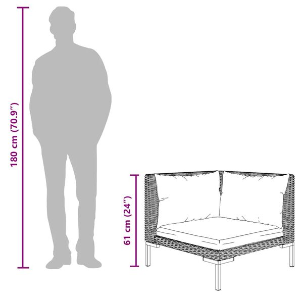vidaXL Garden Sofas 2pcs with Cushions Half Round Poly Rattan
