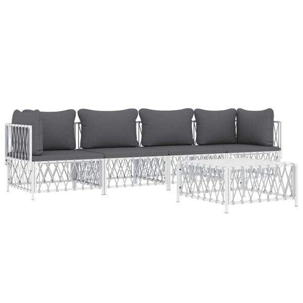 vidaXL 5 Piece Garden Lounge Set with Cushions White Steel