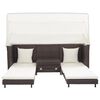 vidaXL Extendable 3-Seater Sofa Bed with Roof Poly Rattan Brown