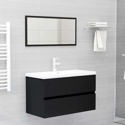 vidaXL 2 Piece Bathroom Furniture Set Black Engineered Wood, black vidaXL 2 Piece Bathroom Furniture Set Black Engineered Wood