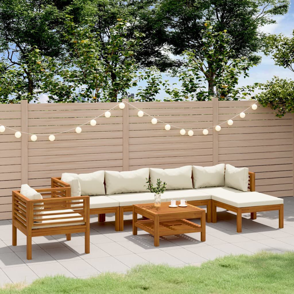 vidaXL 7 Piece Garden Lounge Set with Cream Cushion Solid Acacia Wood